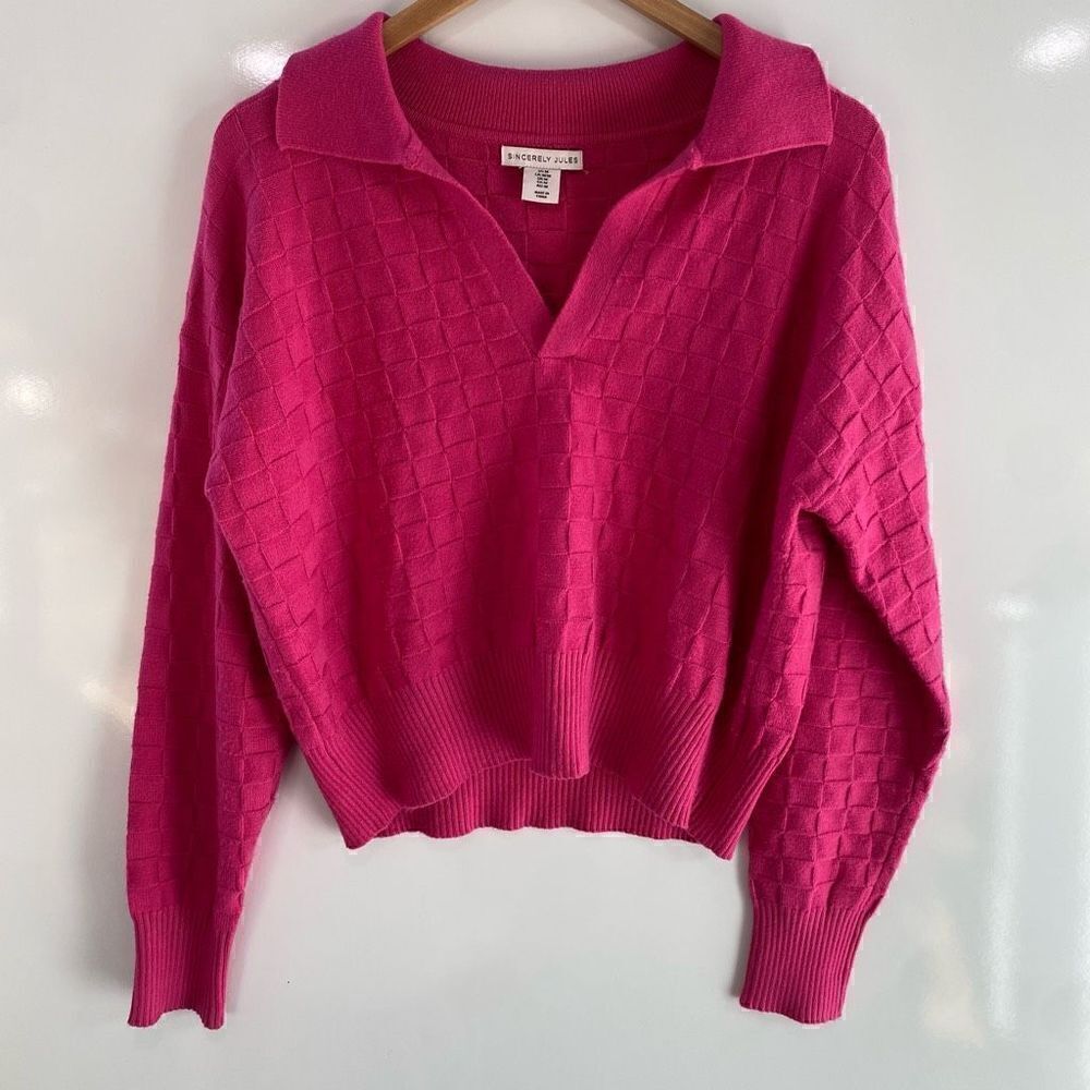 Sincerely Jules Women's Pink Box Collared Knit Pullover‎ Sweater Size Medium
